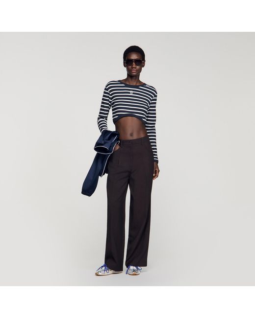 Sandro Blue Cropped Striped Cotton T-Shirt