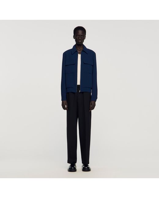 Sandro Blue Textured Zip-Up Jacket for men