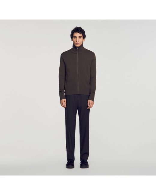 Sandro Blue Zip-Up Wool Cardigan for men
