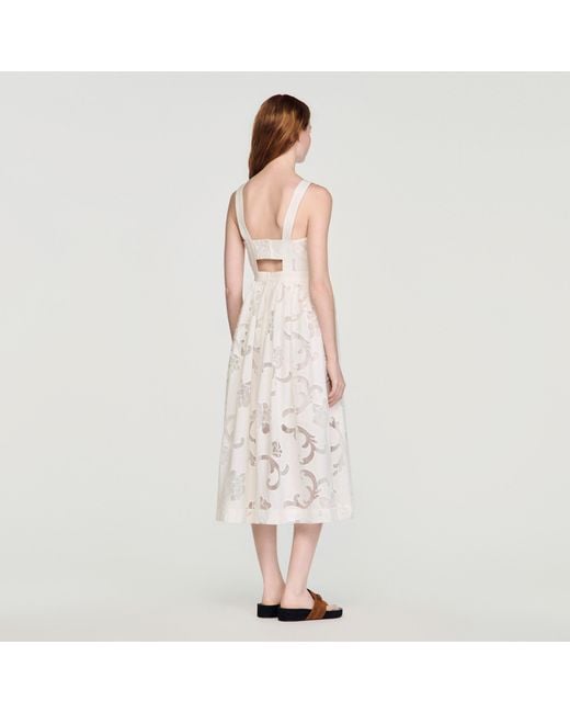 Sandro Natural Openwork Floral Cotton Maxi Dress