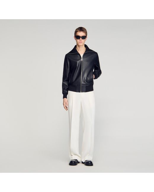 Sandro Blue Zipped Leather Jacket for men