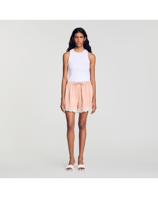Sandro Blue Rhinestone Shorts With Lace