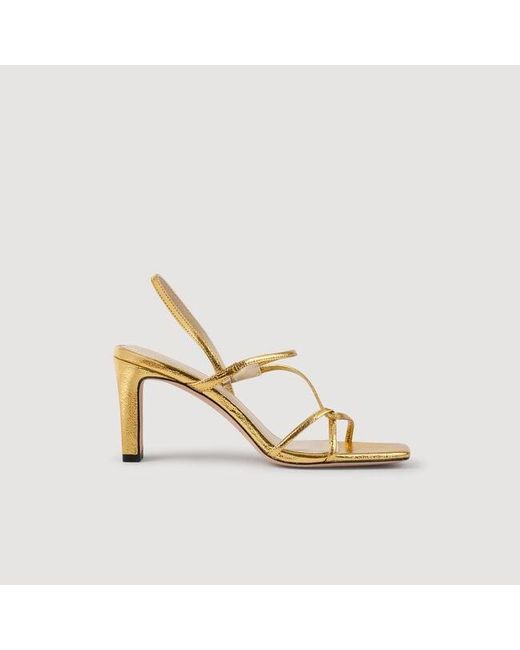 Sandro Metallic Embossed Leather Sandals
