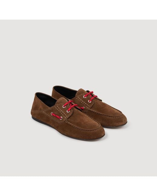 Sandro Brown Suede Lace-Up Boat Shoes