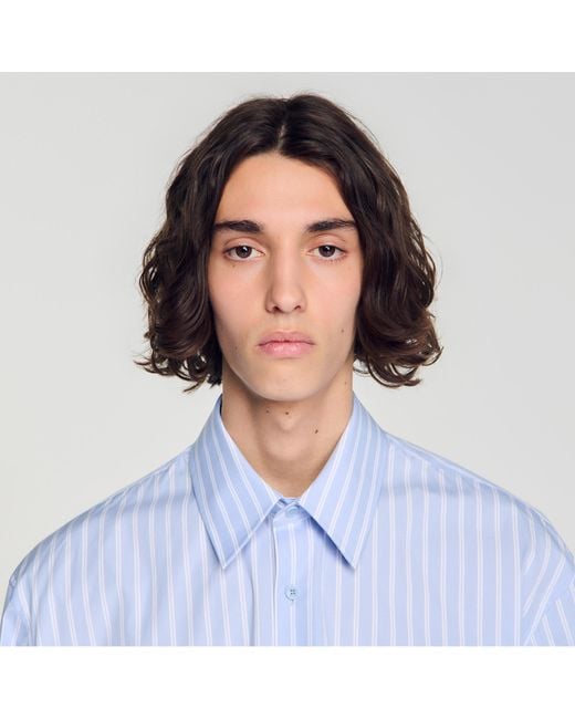 Sandro Blue Striped Cotton Shirt for men