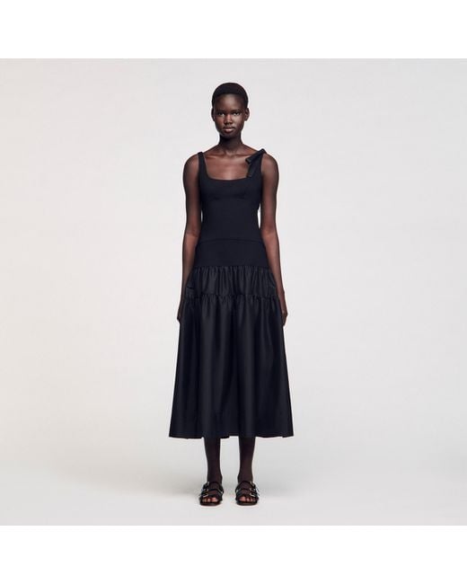 Sandro Blue Long Dual-Material Dress