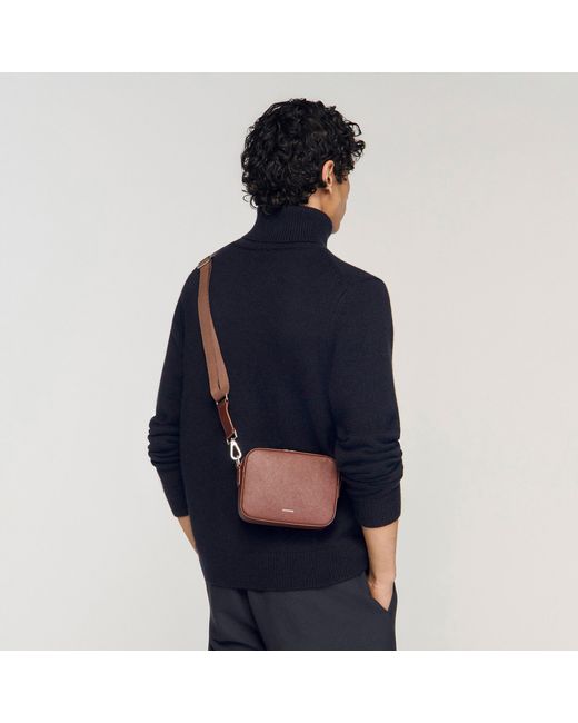 Sandro Brown Small Reconstituted Leather Bag for men