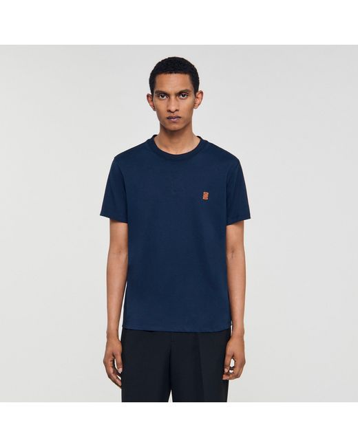 Sandro Blue Leather Logo T-Shirt for men