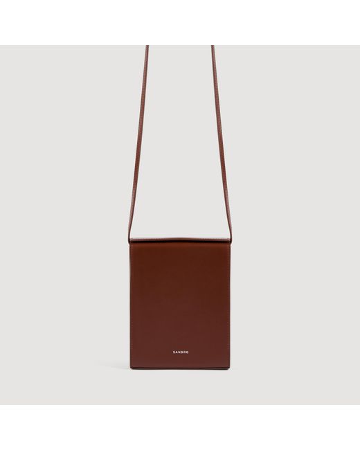 Sandro Brown Leather Logo Phone Holder for men