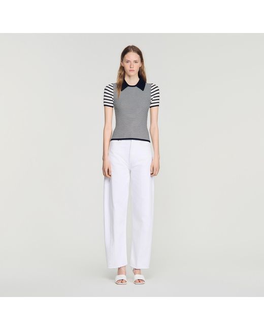 Sandro Blue Striped Polo-Style Jumper
