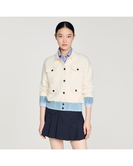 Sandro Blue Cardigan With Denim Details