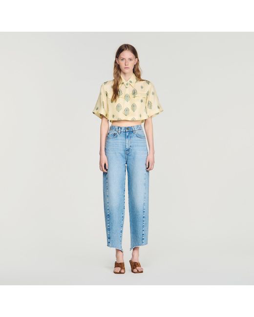 Sandro Blue Paisley Print Top With Removable Tie