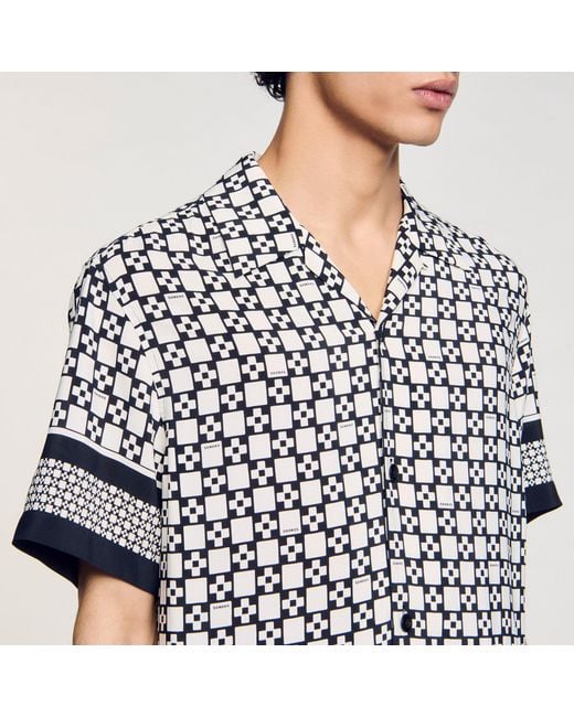Sandro White Square Cross Motif Flowing Blouse for men