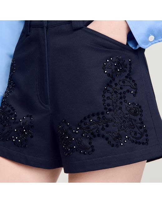 Sandro Blue Embroidered Cotton Shorts