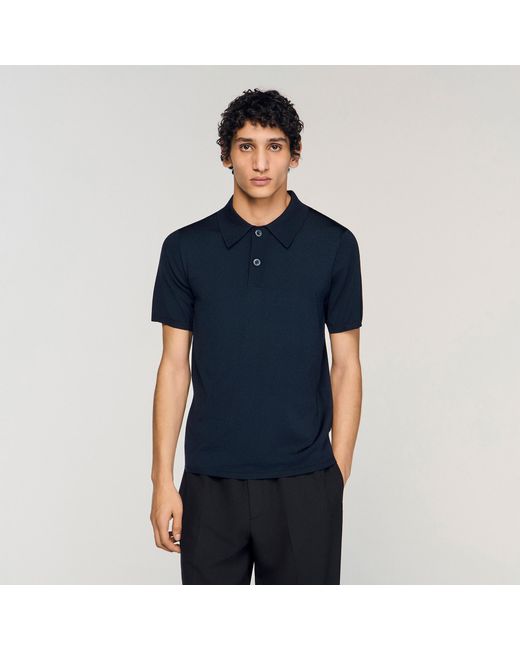 Sandro Blue Short-Sleeve Knitted Polo Shirt for men