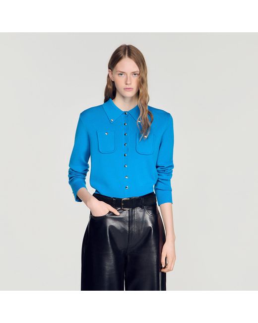 Sandro Blue Cardigan With Metal Buttons