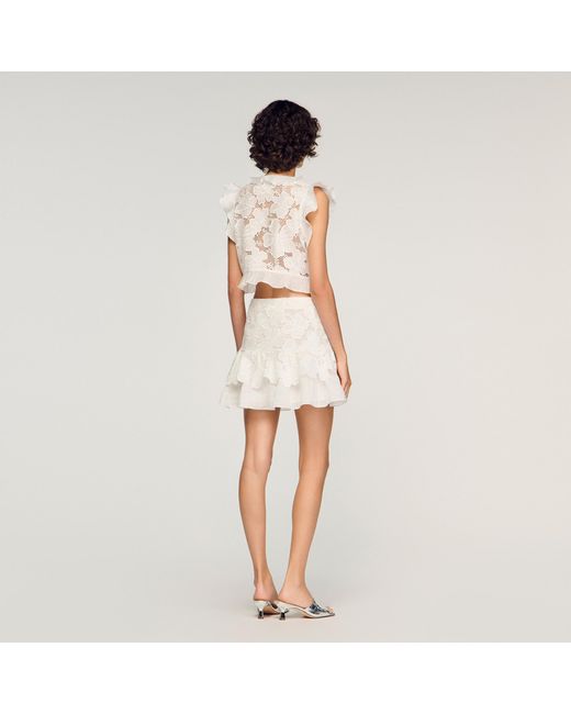 Sandro White Guipure Lace Crop Top