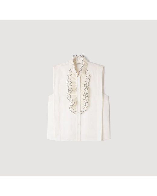 Sandro Blue Ruffled Collar Shirt