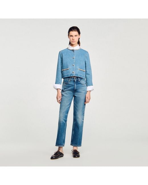 Sandro Blue Rhinestone Denim Jacket