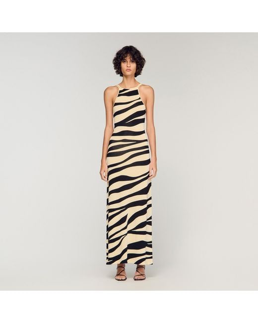Sandro Metallic Zebra Print Knit Maxi Dress