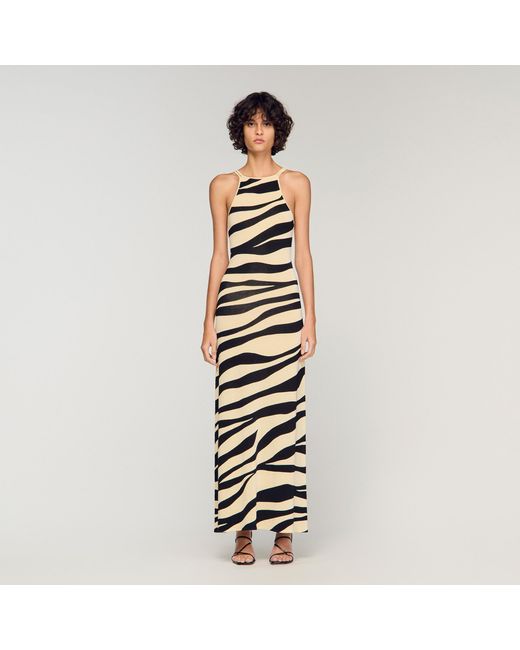 Sandro Metallic Zebra Print Knit Maxi Dress