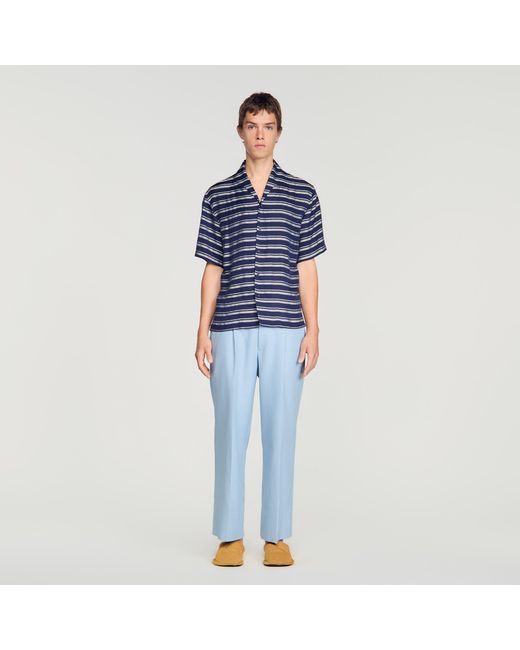 Sandro Blue Striped Boat Neck Shirt for men