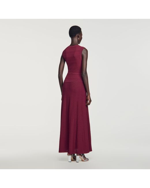 Sandro Red Pointelle Knit Maxi Dress