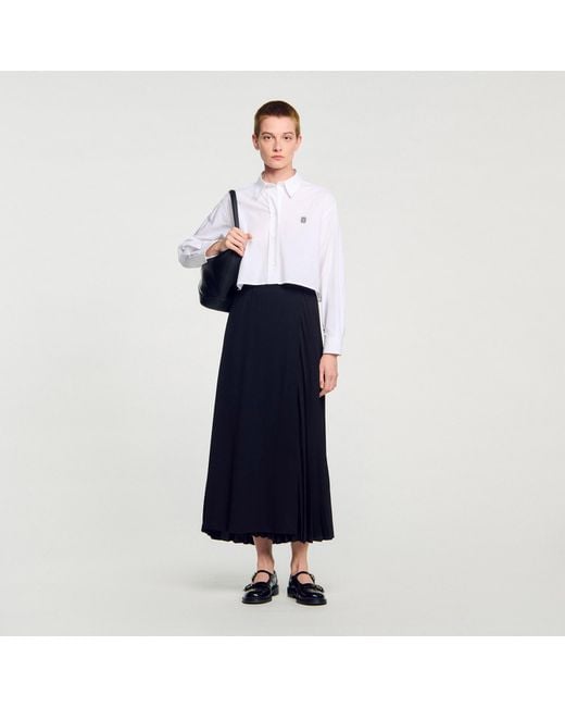 Sandro Blue Curb Chain Buckle Pleated Skirt