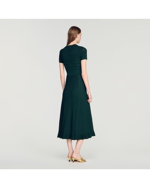Sandro Blue Pointelle Knit Midi Dress
