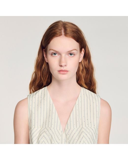 Sandro Natural Striped Rhinestone Crop Top