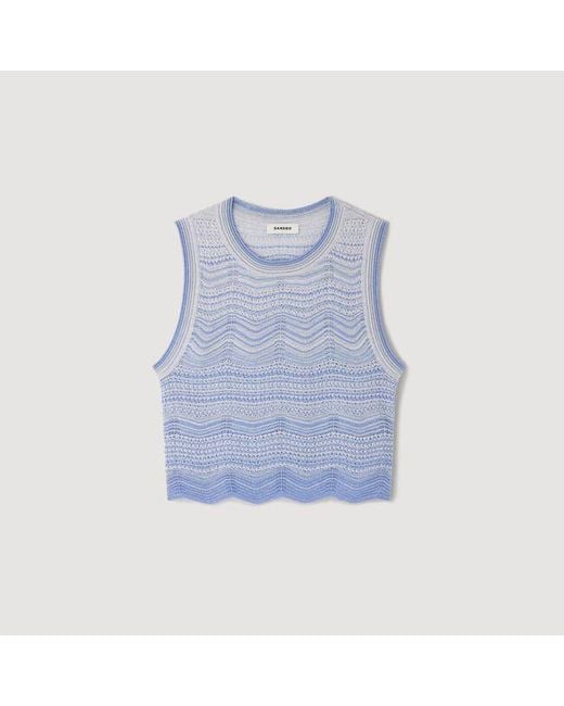 Sandro Blue Cropped Decorative Knit Top