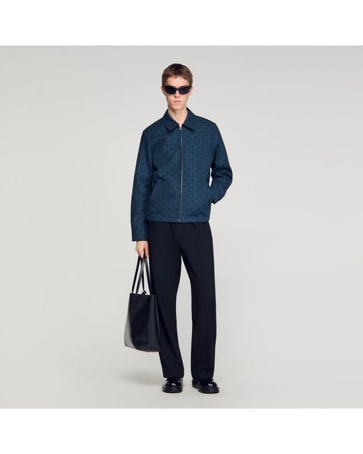 Sandro Blue Square Cross Denim Jacket for men