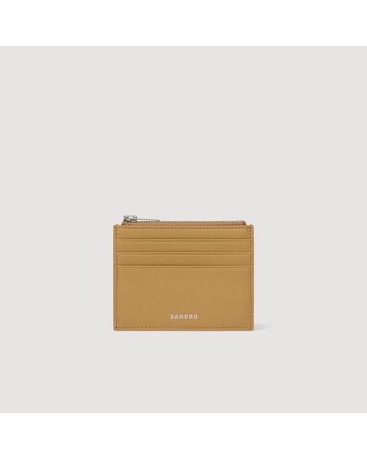 Sandro Natural Zipped Leather Card Holder for men