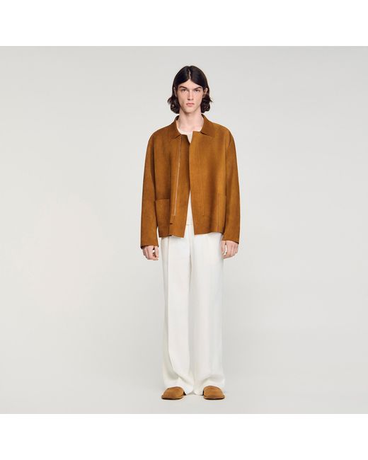 Sandro White Split Leather Jacket for men