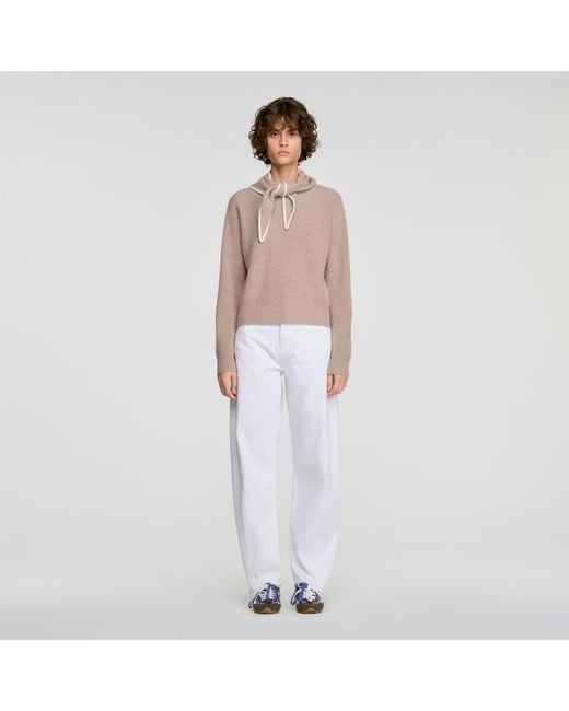 Sandro White Sweater With Removable Scarf