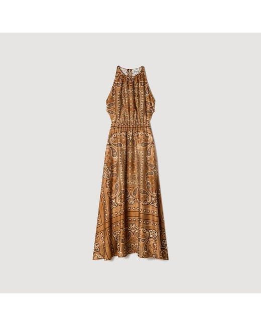 Sandro Brown Bandana-Print Maxi Dress