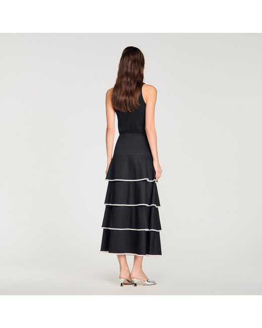 Sandro Blue Long Ruffled Rhinestone Skirt