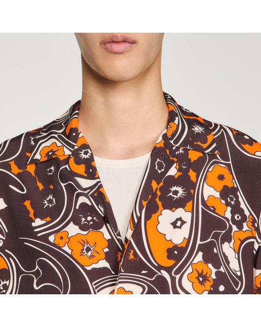 Sandro White Loose-Fit Print Shark Collar Shirt for men