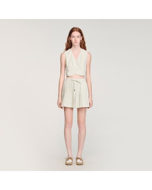Sandro Natural Striped Rhinestone Crop Top