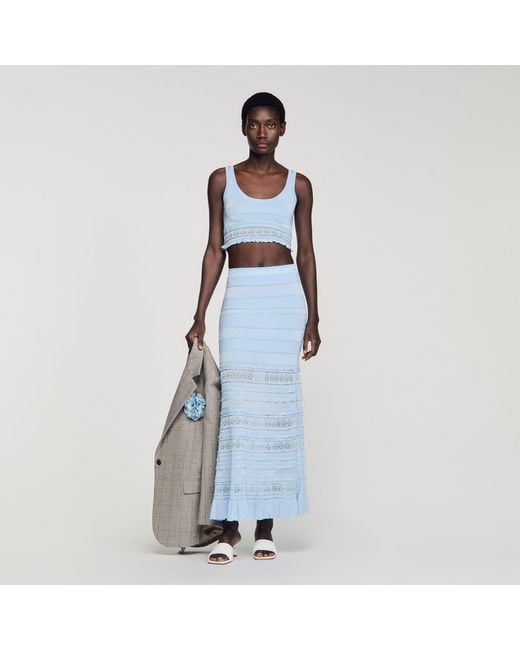 Sandro Blue Pointelle Knit Maxi Skirt