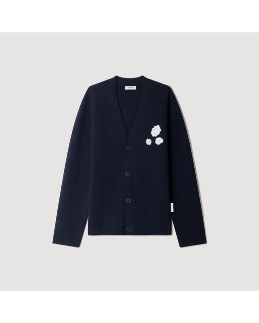 Sandro Blue Jacquard Flower Knit Cardigan for men