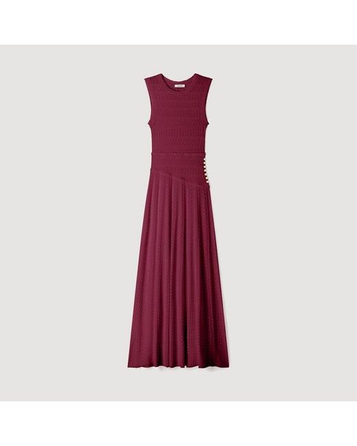 Sandro Red Pointelle Knit Maxi Dress