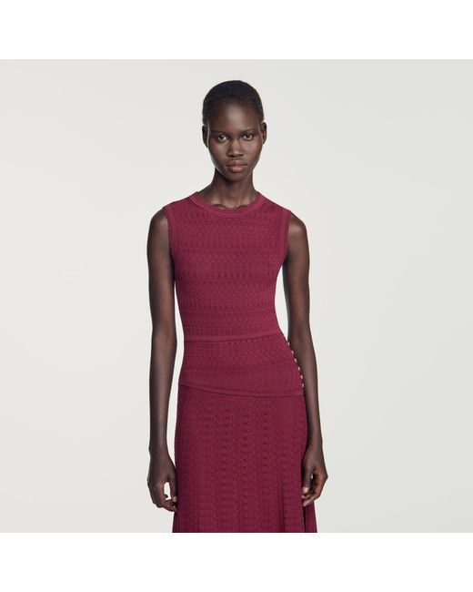 Sandro Red Pointelle Knit Maxi Dress