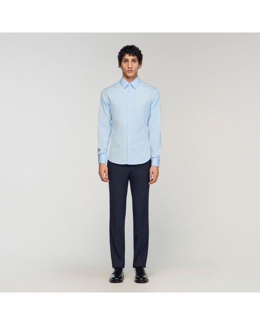 Sandro Blue Fitted Stretch Cotton Shirt for men