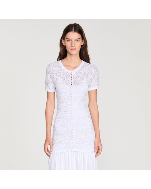 Sandro White Beaded Knit Maxi Dress