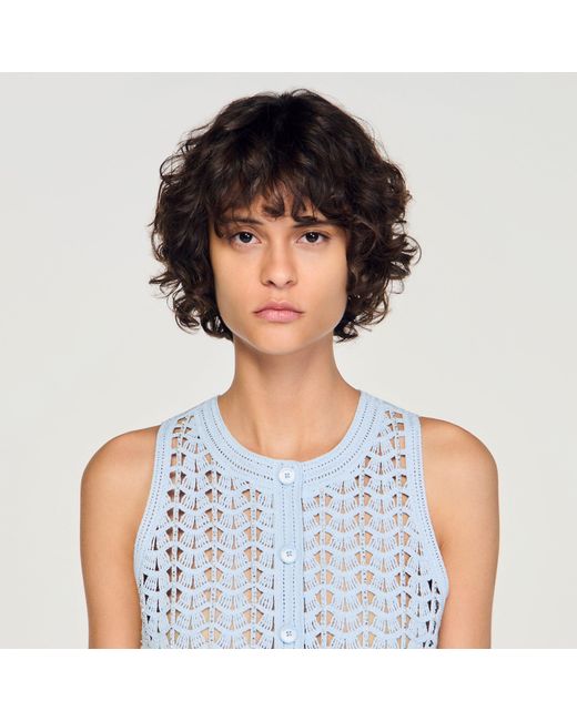Sandro Blue Beaded Crochet Cardigan