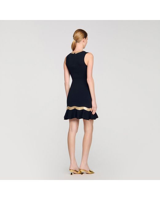 Sandro Blue Metal Chain Knit Short Dress