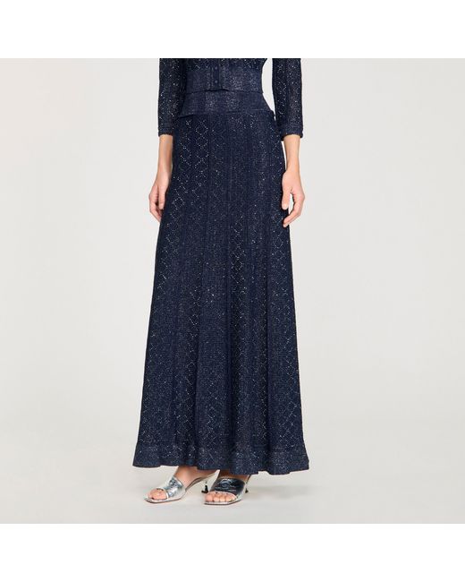 Sandro Blue Rhinestone Knit Maxi Skirt