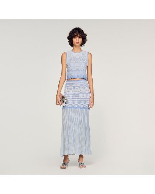 Sandro Blue Cropped Decorative Knit Top