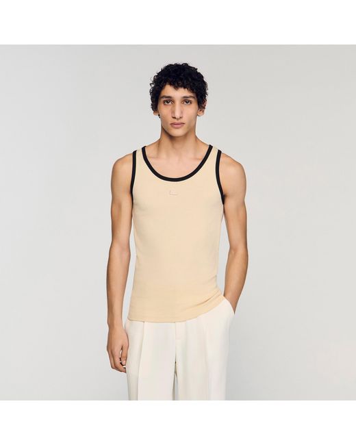 Sandro Natural Cotton Vest Top With Patch for men